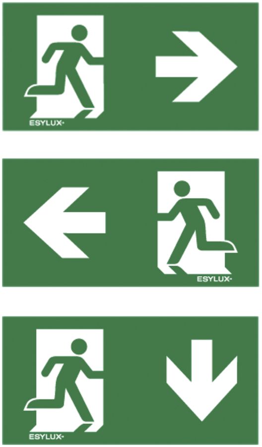 Piktogramm-Satz ESYLUX SLB 21m Pfeil R/L/U 105×289mm