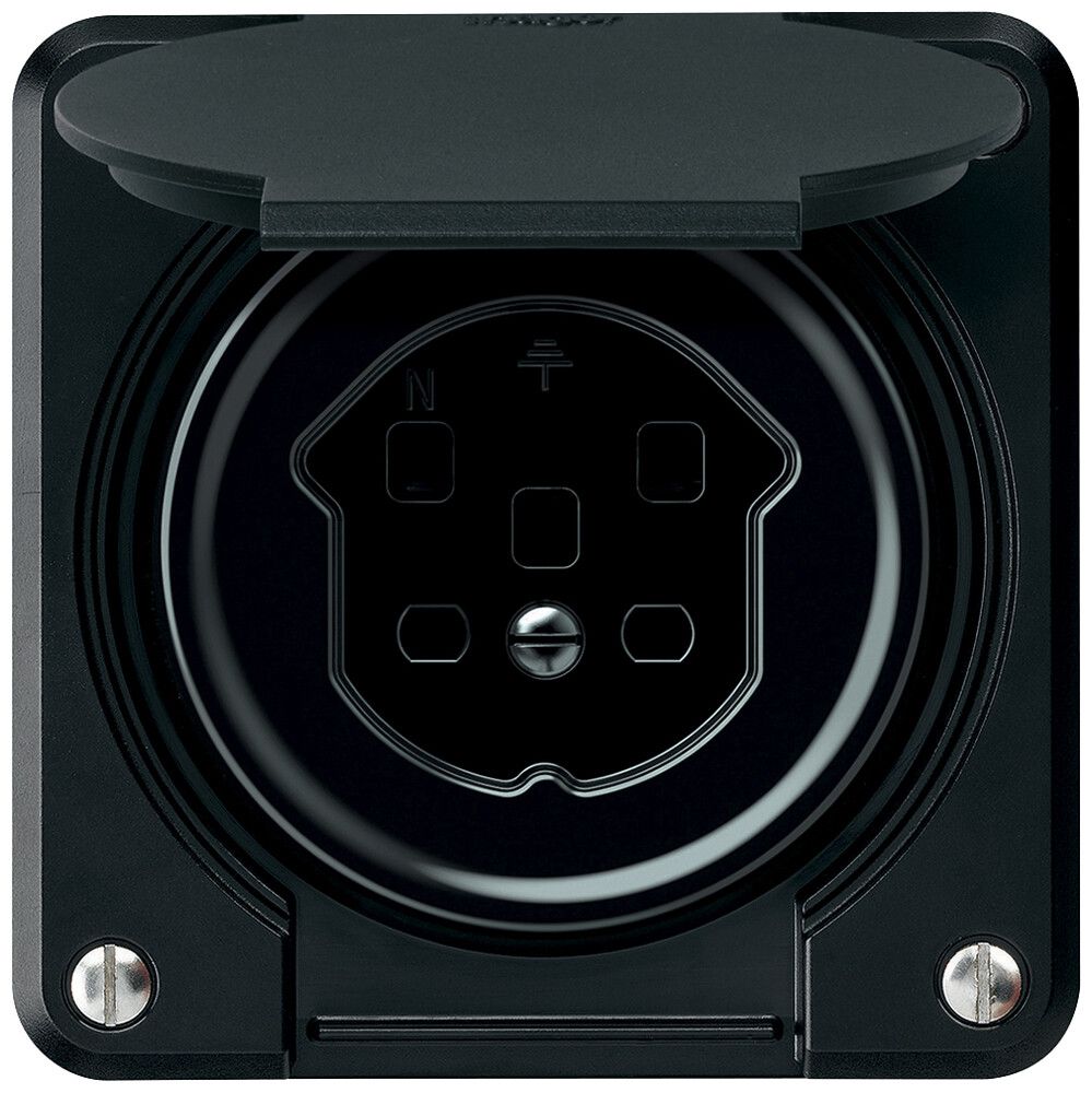 Presa robusto 1×T25 16A 400V 86×86mm IP21 nero