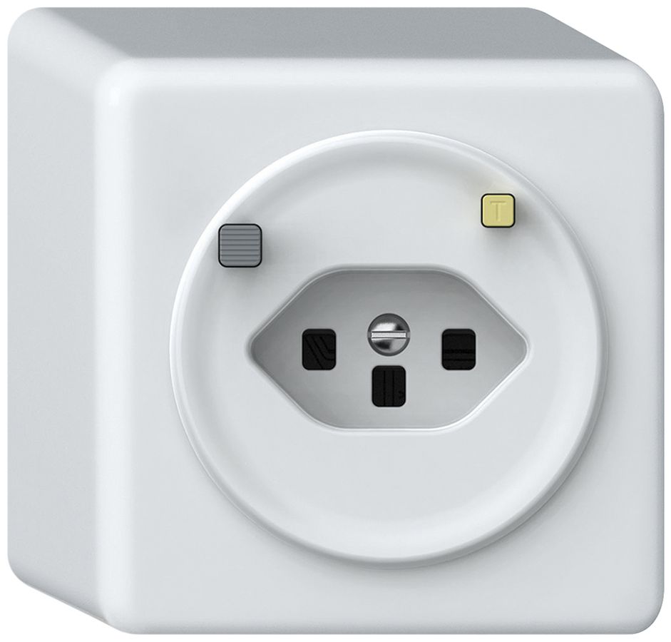 Prise FI AP origin 1×type 23 30mA 16A 230V 88×88×54mm blanc