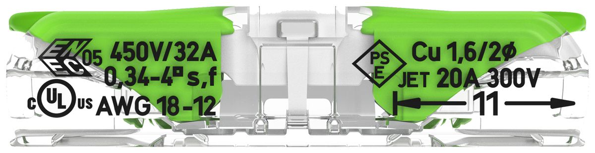 Borne de connexion WAGO Green Range 2L 0.34…4mm² avec levier vt transparent