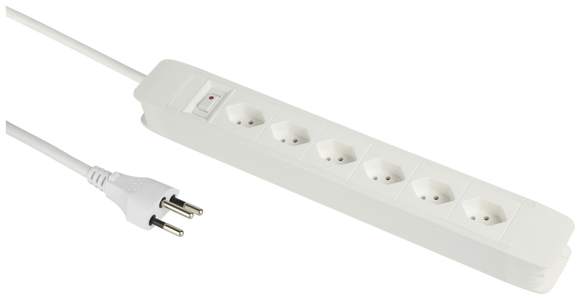 Prise multiple PRINCIPIO 6×type 13 horizontal câble 5m interrupteur blanc