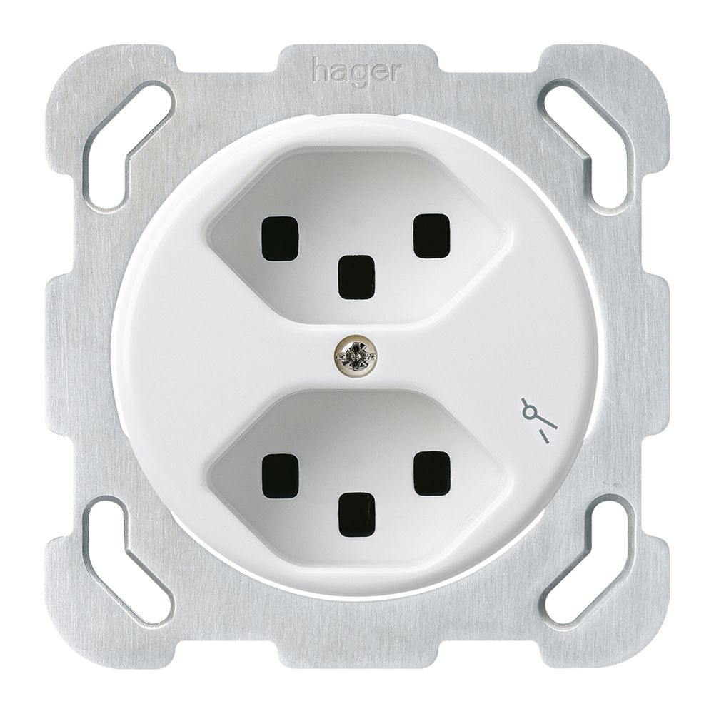 UP-Steckdose Hager basico 2×Typ 23 1×S B weiss