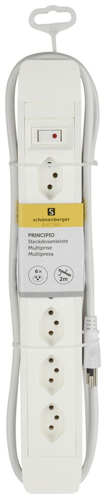 Prise multiple PRINCIPIO 6×type 13 horizontal câble 2m interrupteur blanc