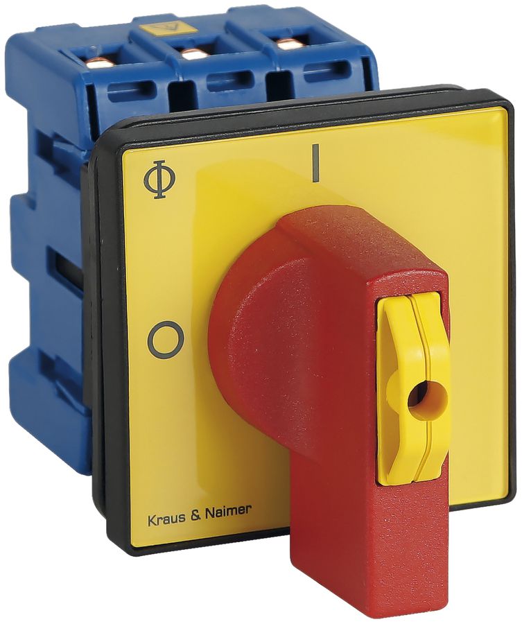 Interrupteur sectionneur INC 3P p.mont.front., 100A, 0-1, jn, 64×64mm,verr.ro/jn