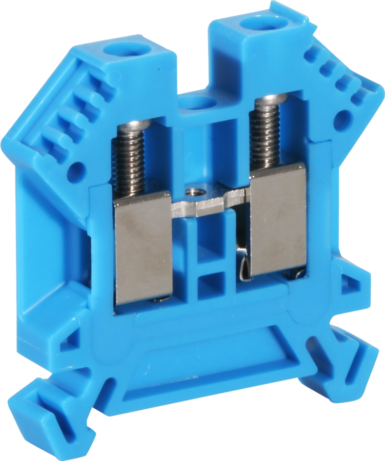 Borne de passage joignable Woertz 0.5…6mm² 41A 1000V vis 2×1 rail DIN 35mm bleu