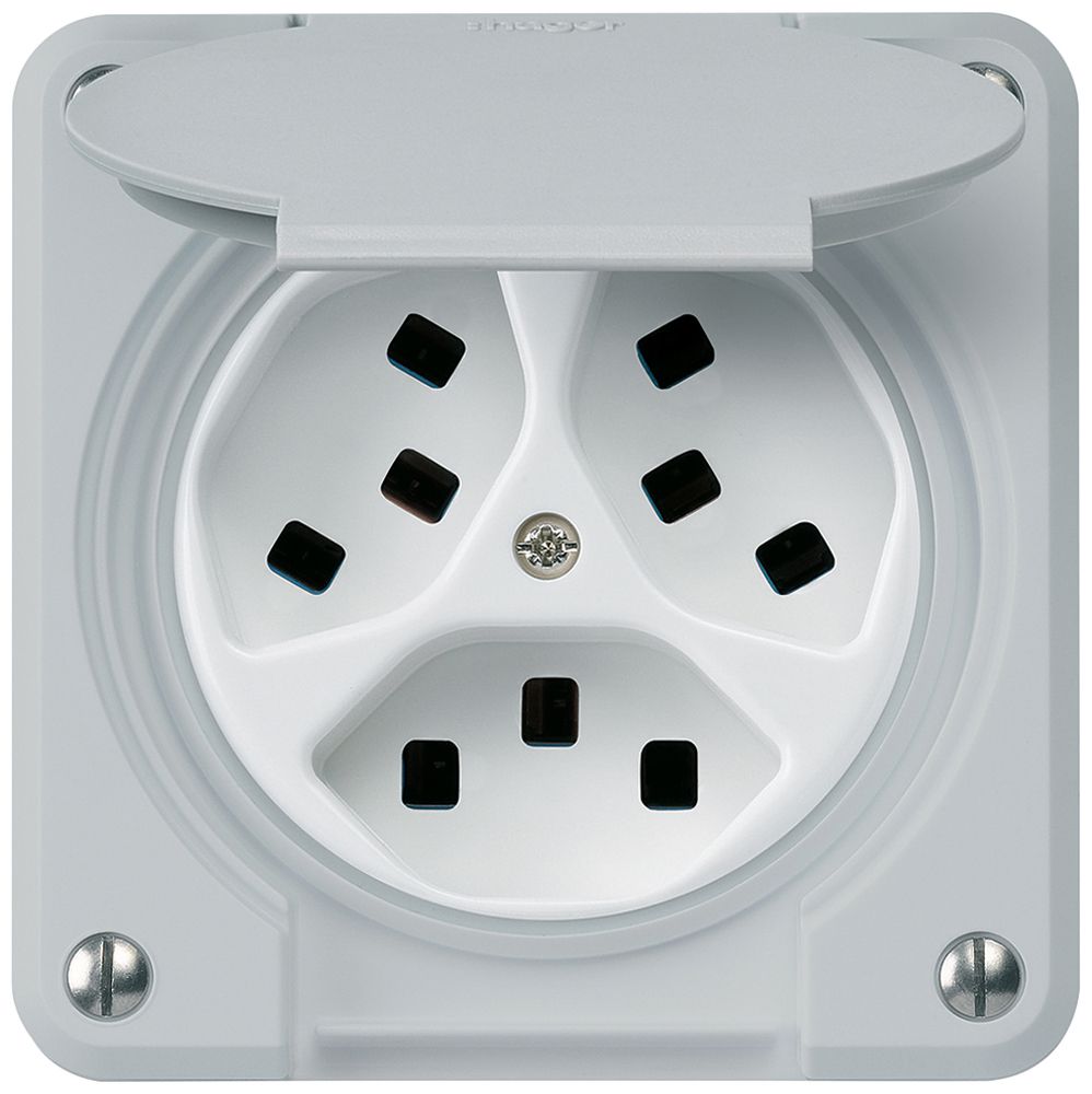 Prise ENC Hager robusto, 3×T23, avec clapet C, gris