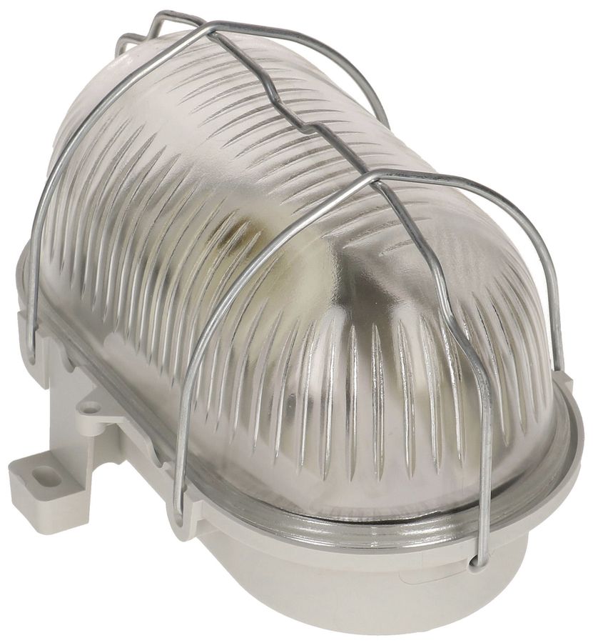 Armatur oval E27 42W Kunststoff grau, Glas, Schutzgitter, IP44