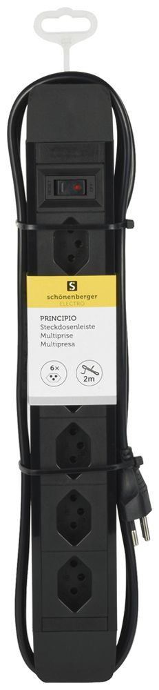 Prise multiple PRINCIPIO 6×type 13 horizontal câble 2m interrupteur noir