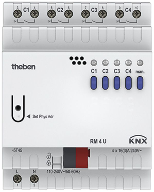Attuatore-commutatore AMD Theben RM 4 U KNX, 4-volte 16A, 4UM