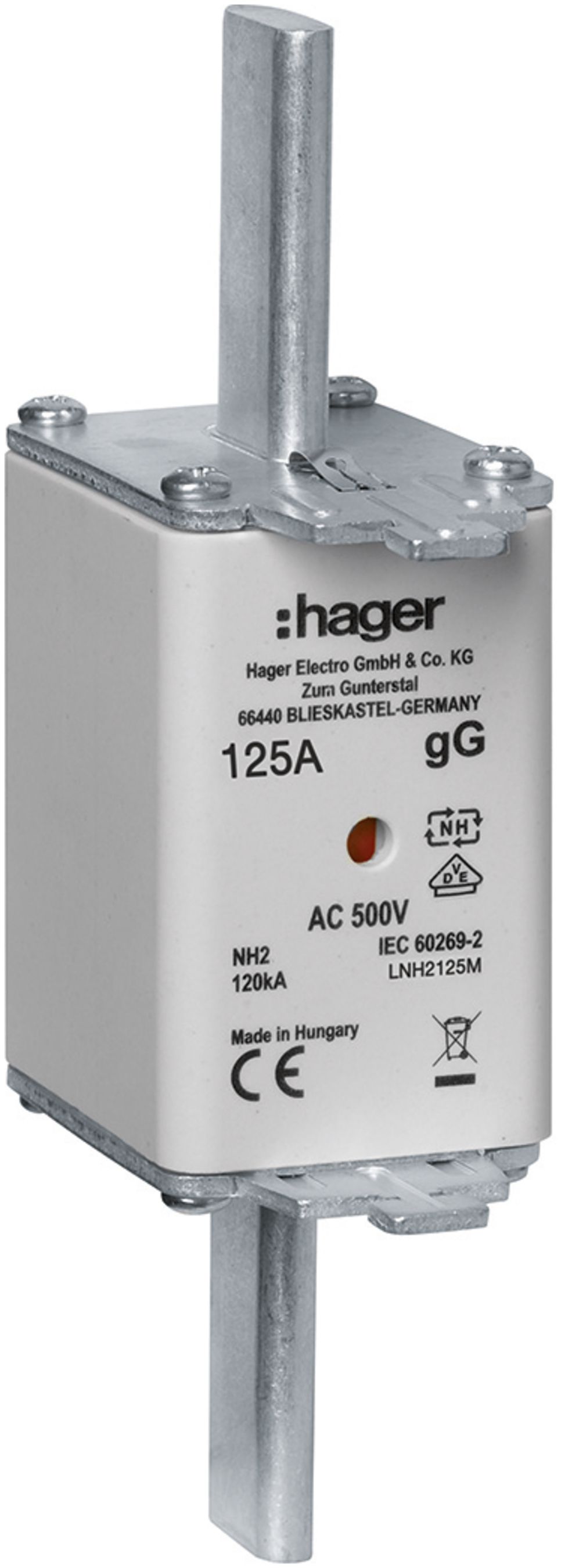 Fusible HPC Hager DIN2c 500VAC 125A gG/gL avertisseur double antirouille