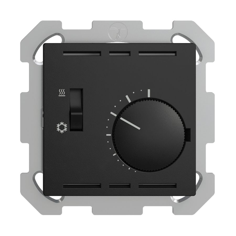 Termostato ENC EDIZIOdue, c.interruttore, prof.34mm, 77×77mm, nero