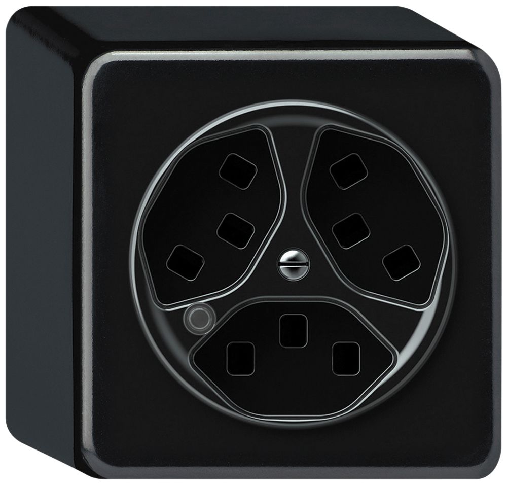 AP-Steckdose origin 3×Typ 23 bel.grün 16A 230V 88×88×54mm schwarz