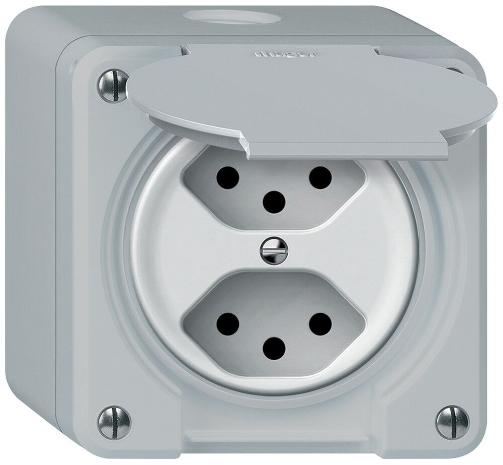 AP-Steckdose FI robusto 1×T23 30mA 16A 250V 86×86mm IP21 grau