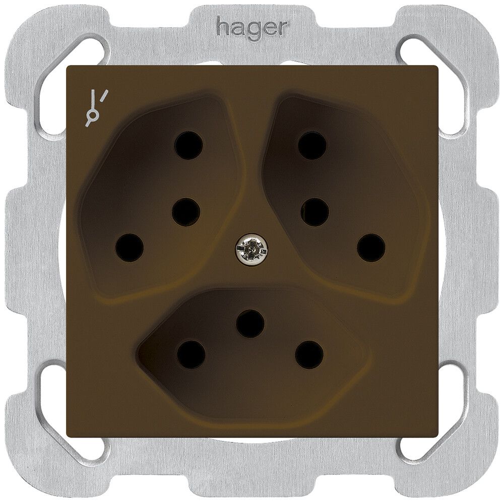 UP-Steckdose kallysto 3×T13/1S braun mit Befestigungsplatte