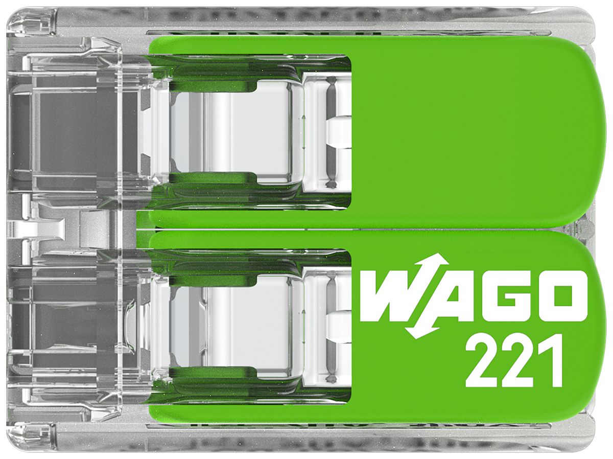 Borne pour boîte WAGO 221-422 avec levier en box 100×2L 0.2…4mm² 32A 450V vt