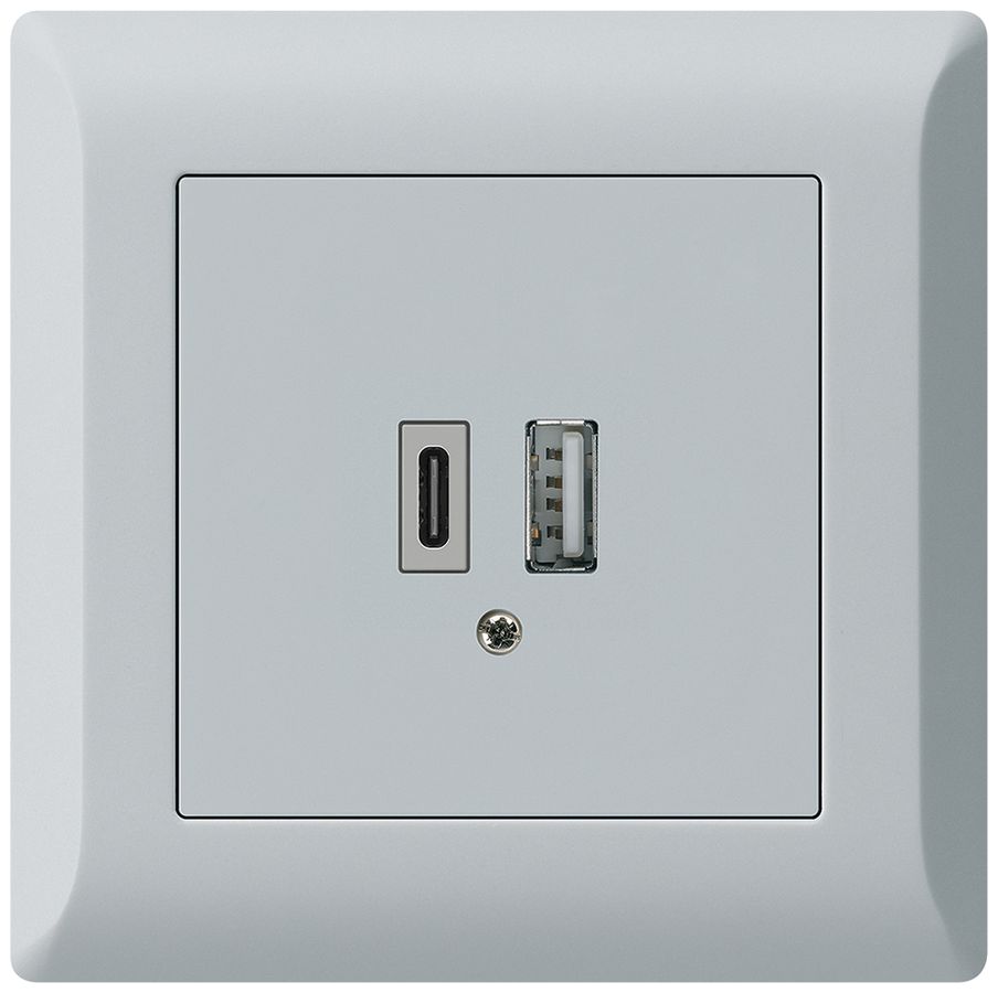 UP-USB-Ladesteckdose kallysto.line 18W PD 1×Typ A+1×Typ C hellgrau