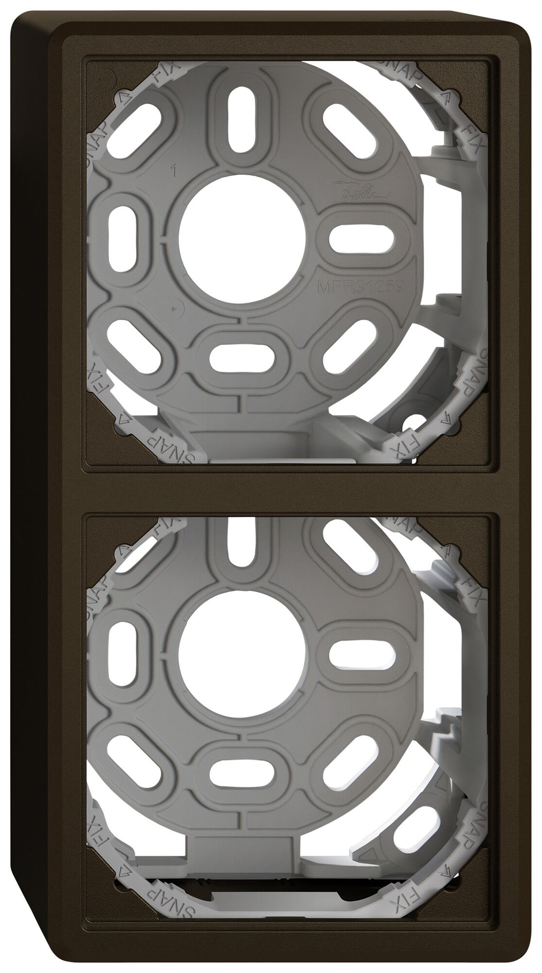 AP-Kappe EDIZIO.liv SNAPFIX® mit Befestigungsbügel für 2 Apparate braun