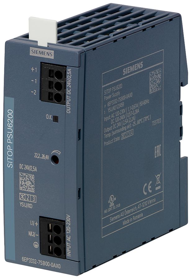 Alimentation Siemens SITOP, IN: 120…230VAC (120…240VDC), OUT: 24VDC/2.5A