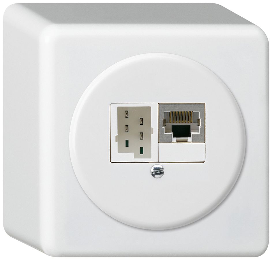Boîte de raccordement AP basico 1×RJ45s+1×TT83 blanc
