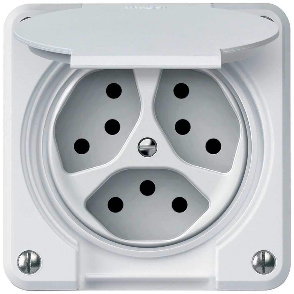 Steckdose robusto 3×T13 10A 250V 86×86mm IP21 weiss