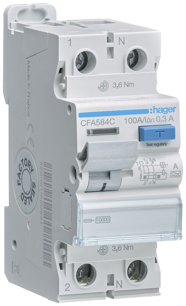 Interruttore differenziale Hager RCCB (RCD) 2P 230V 0.3A tipo A 100A 10kA 2UM
