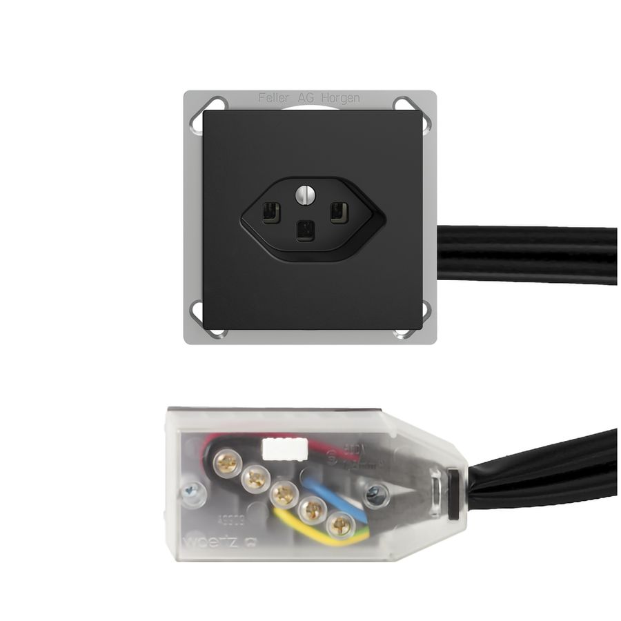 EB-Steckdose EDIZIOdue T23 L2 schwarz für Flachkabel Technofil