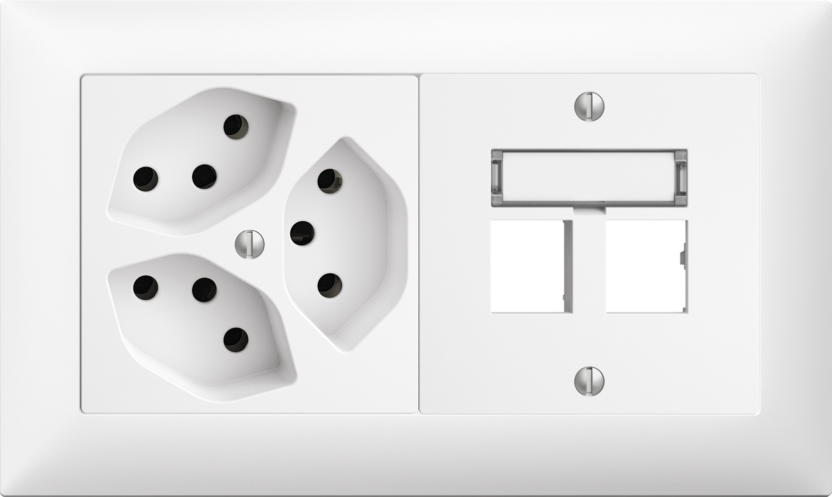 Combinaison ENC Edue 1x2 bc, 3×T13+kit d'install. Edue sortie droite p.2xRJ45