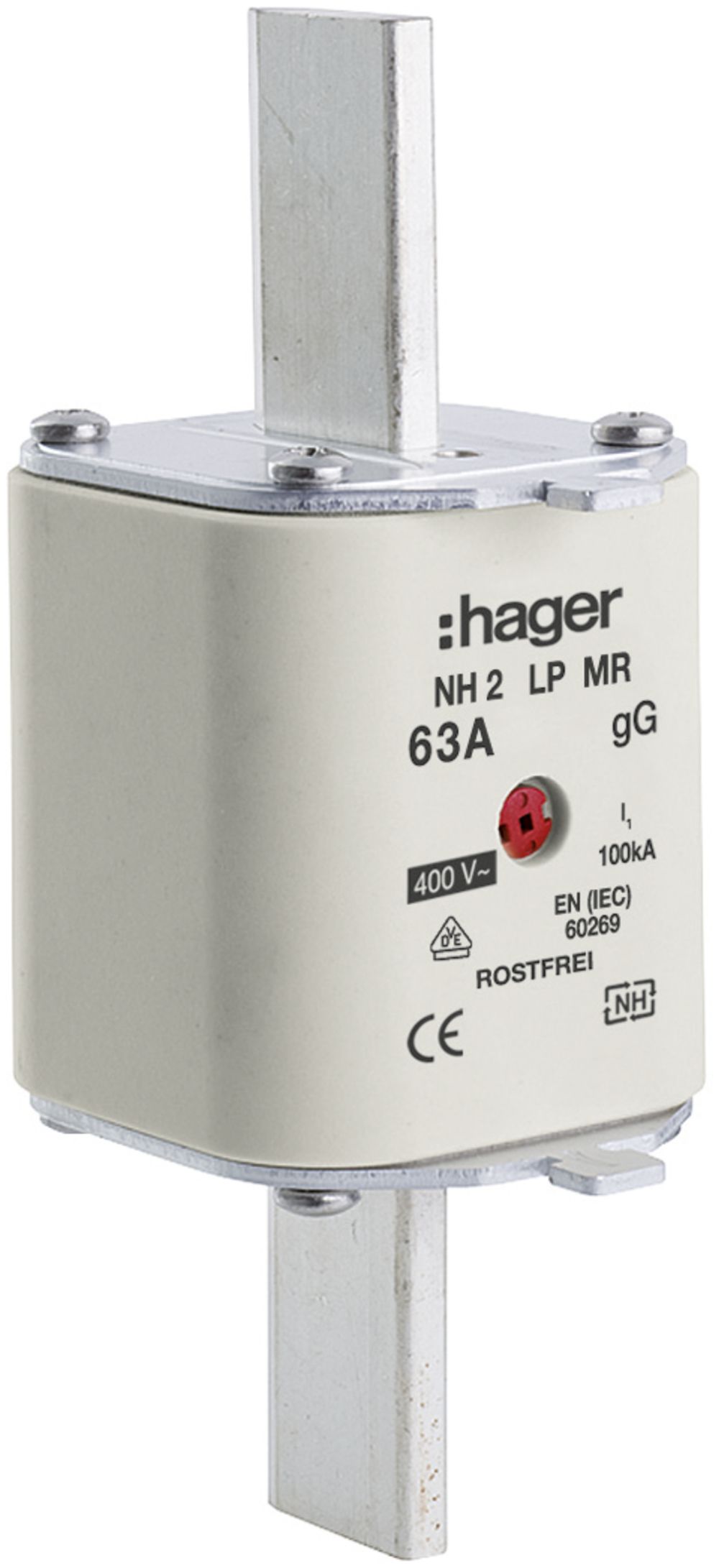 Fusible HPC Hager DIN2 400VAC 63A gG/gL avertisseur central inoxydable