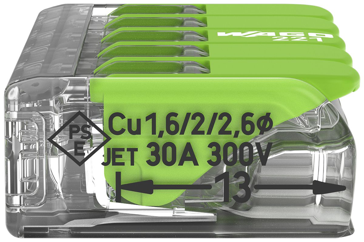 Borne de connexion WAGO Green Range 5L 0.5…6mm² avec levier vt transparent