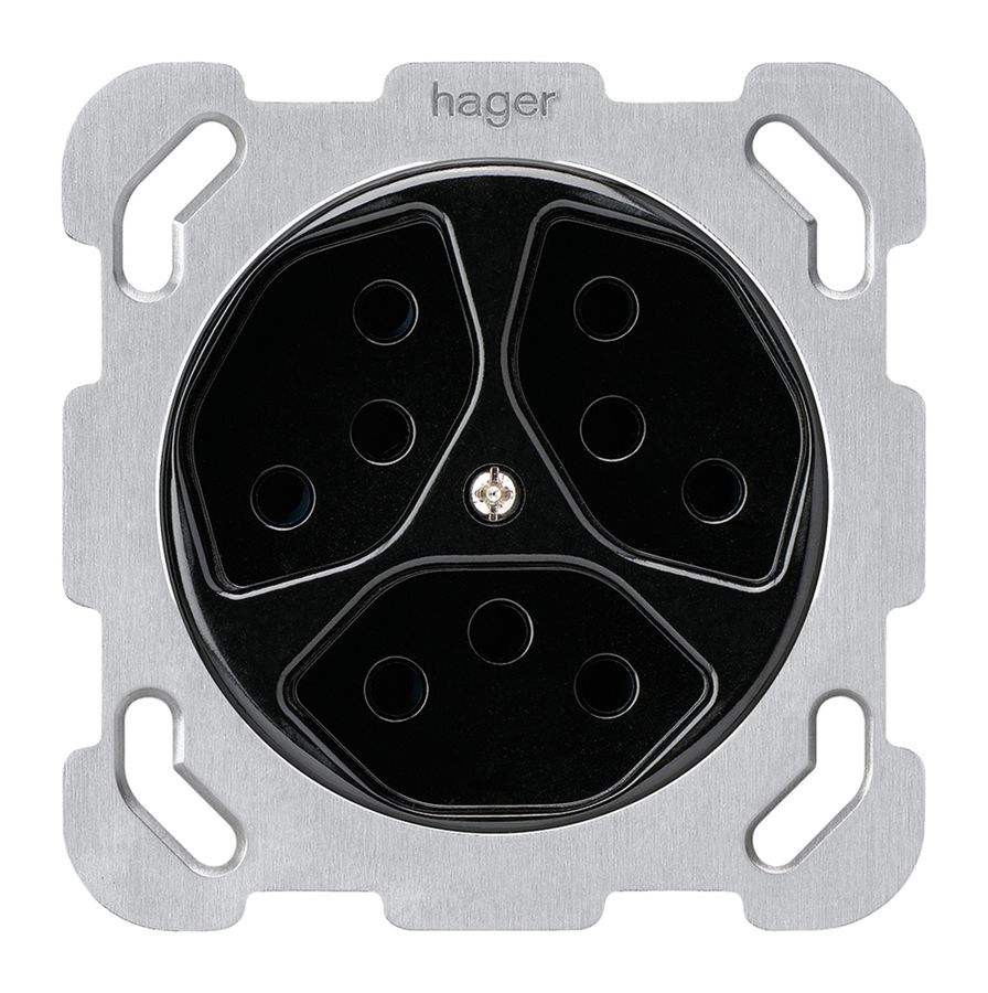 Insert pour prise ENC basico 3×type 13 avec plaque de fixation noir