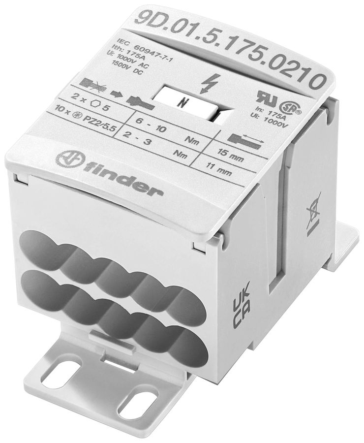 Bloc de bornes FINDER 9D.01 1 pôle 175A 2 entrées 10 sorties 2.5…70mm²