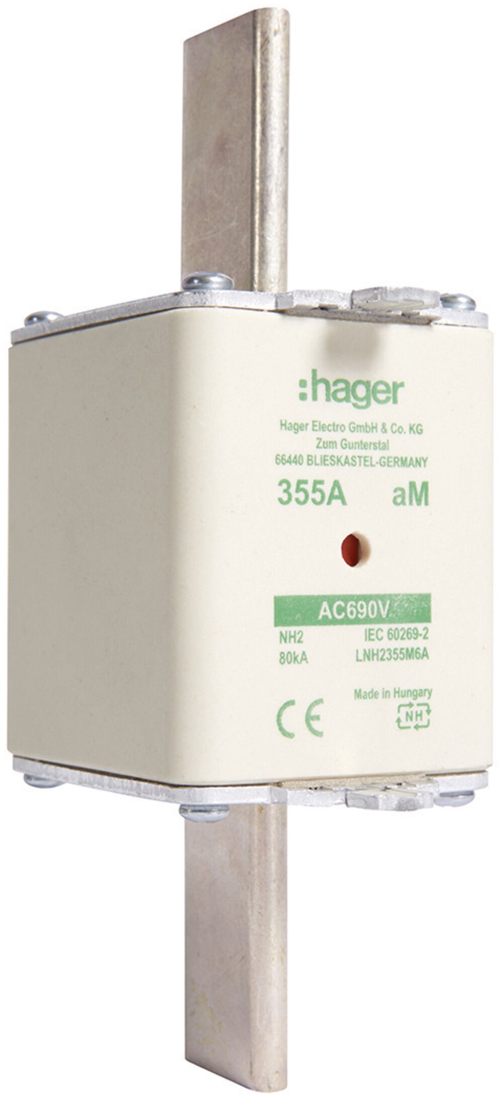 NH-Sicherung Hager DIN2 690VAC 355A aM Doppelkennmelder rostfrei