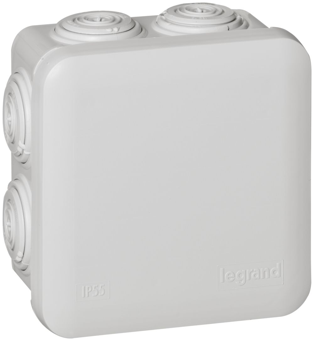 AP-Abzweigdose PLEXO 80×80mm leer mit Würgenippel, grau