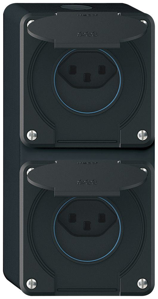 AP-Kombination robusto 2×1, 2×Steckdose T23 IP55 schwarz