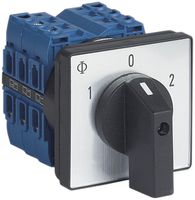 EB-Drehschalter K&N, 50A/660V 2/3L, Griff sz, 64×64mm, Ø9mm, "1-0-2"