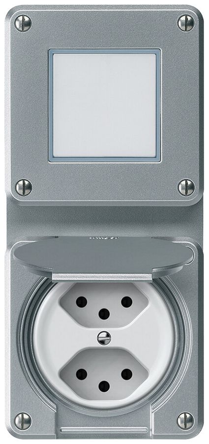 UP-Kombination robusto Wechselschalter Steckdose 2×T13 86×146mm Aluminium