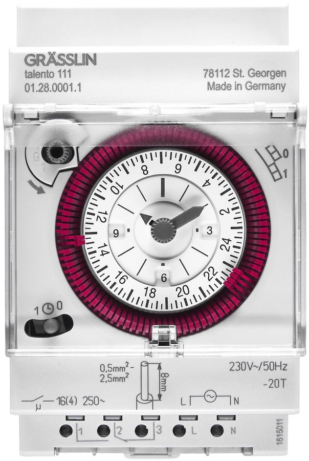 REG-Schaltuhr talento 111 1-0-Uhr plombierbar mit Steckklemmen