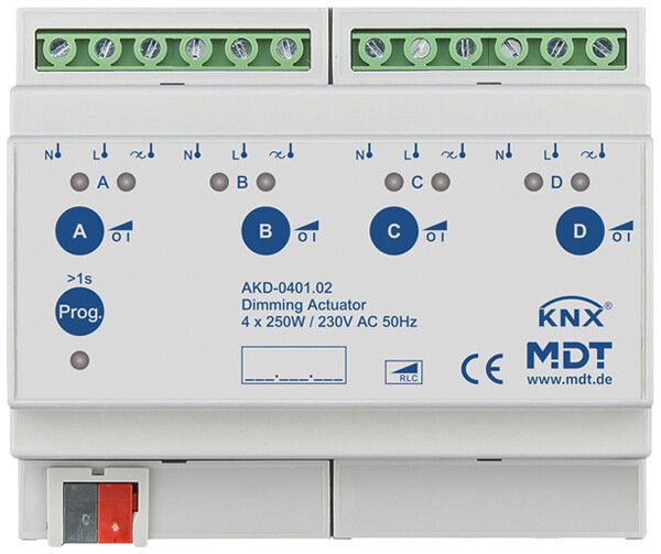 REG-Dimmaktor KNX MDT AKD-0401.02 4-Kan 250W 230VAC 6TE