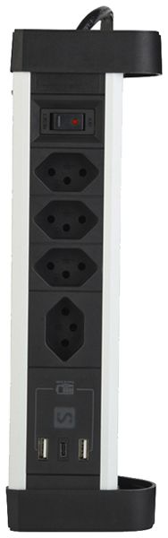 Tischsteckdosenleiste 4×T13/2×USB-A/1×USB-C 2m T12 schwarz/aluminium