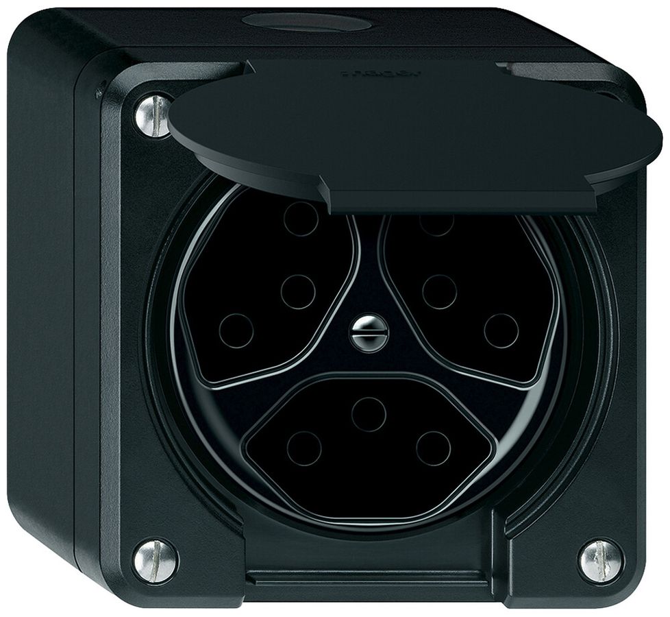 AP-Steckdose robusto 3×T13 10A 250V 86×86mm IP21 schwarz