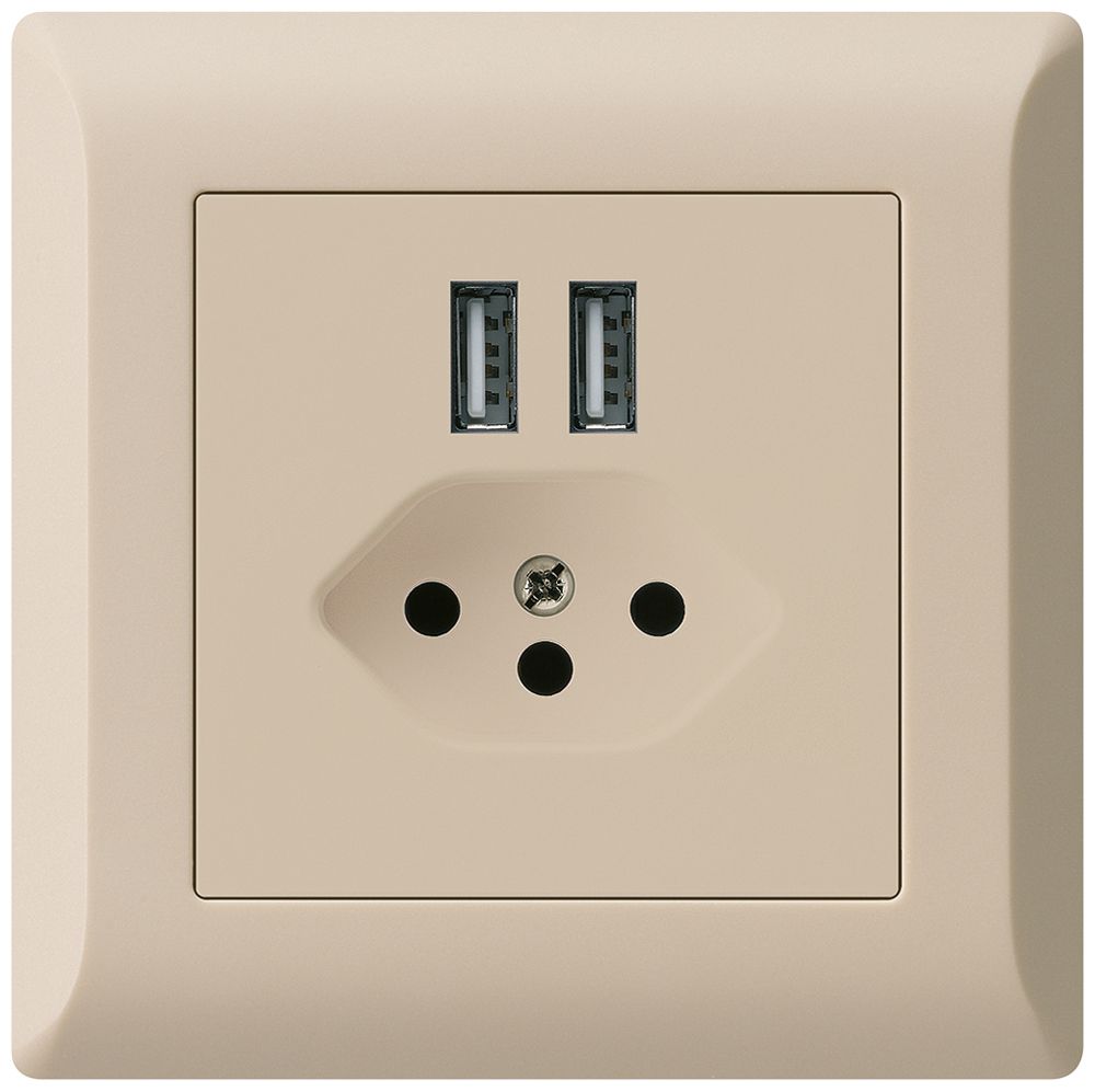 UP-Steckdose 2×USB & T13 kallysto.line 2400mA beige