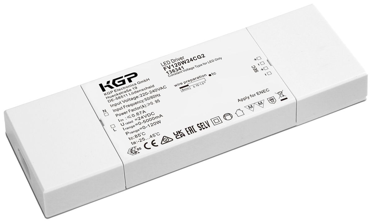 Alimentation LED KGP CV 0…120W OUT:24V 0…5000mA 1-10V 190×65×22mm