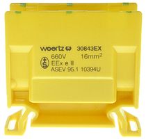Borne de dérivation Woertz Ex 6…16mm² 76A 750V vis 2×1 rail DIN 35mm vert/jaune