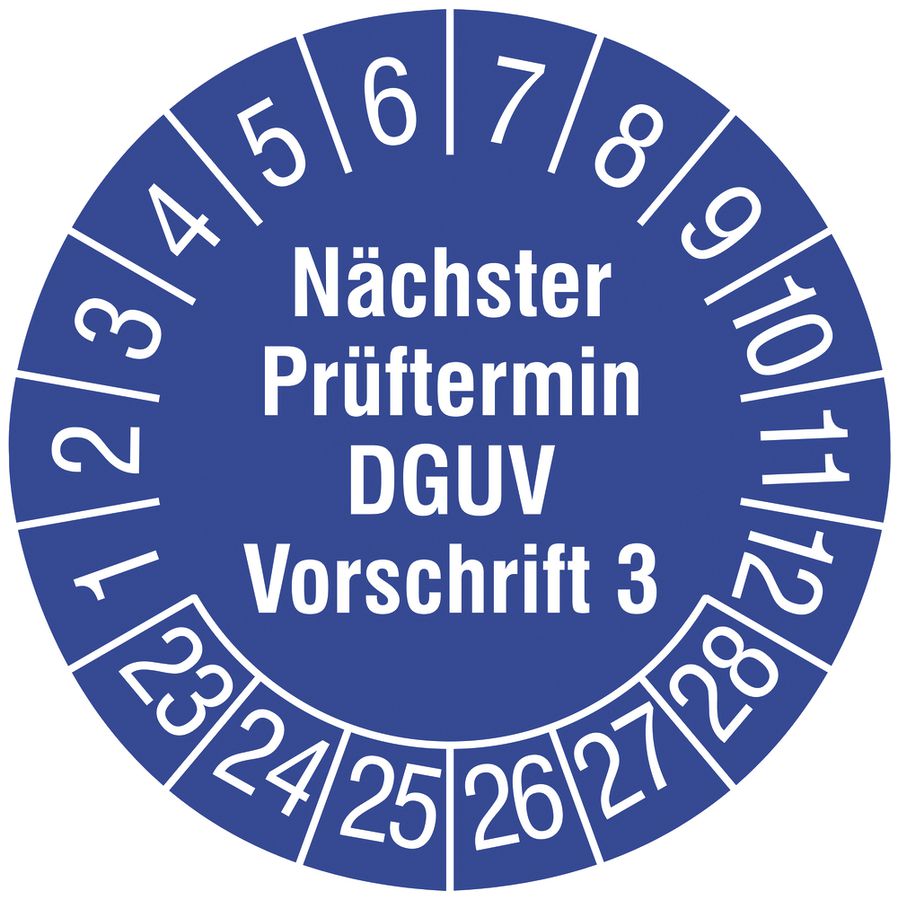 Prüfplakette CIMCO 108×Nächster Prüftermin DGUV V3 2023 Ø30mm blau