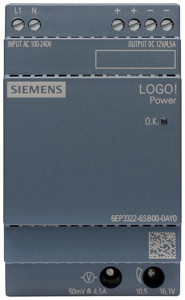 Alimentazione Siemens LOGO!POWER, IN:100…240VAC, OUT:12VDC/4.5A, 3UM