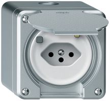 Prise FI AP robusto 1×T13 30mA 10A 250V 86×86mm IP21 aluminium
