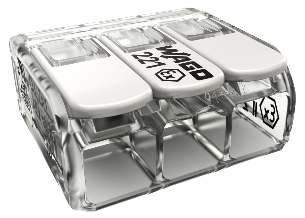 Borne de connexion WAGO 221 3×0.5…6mm² levier 37A 440V gris transparent