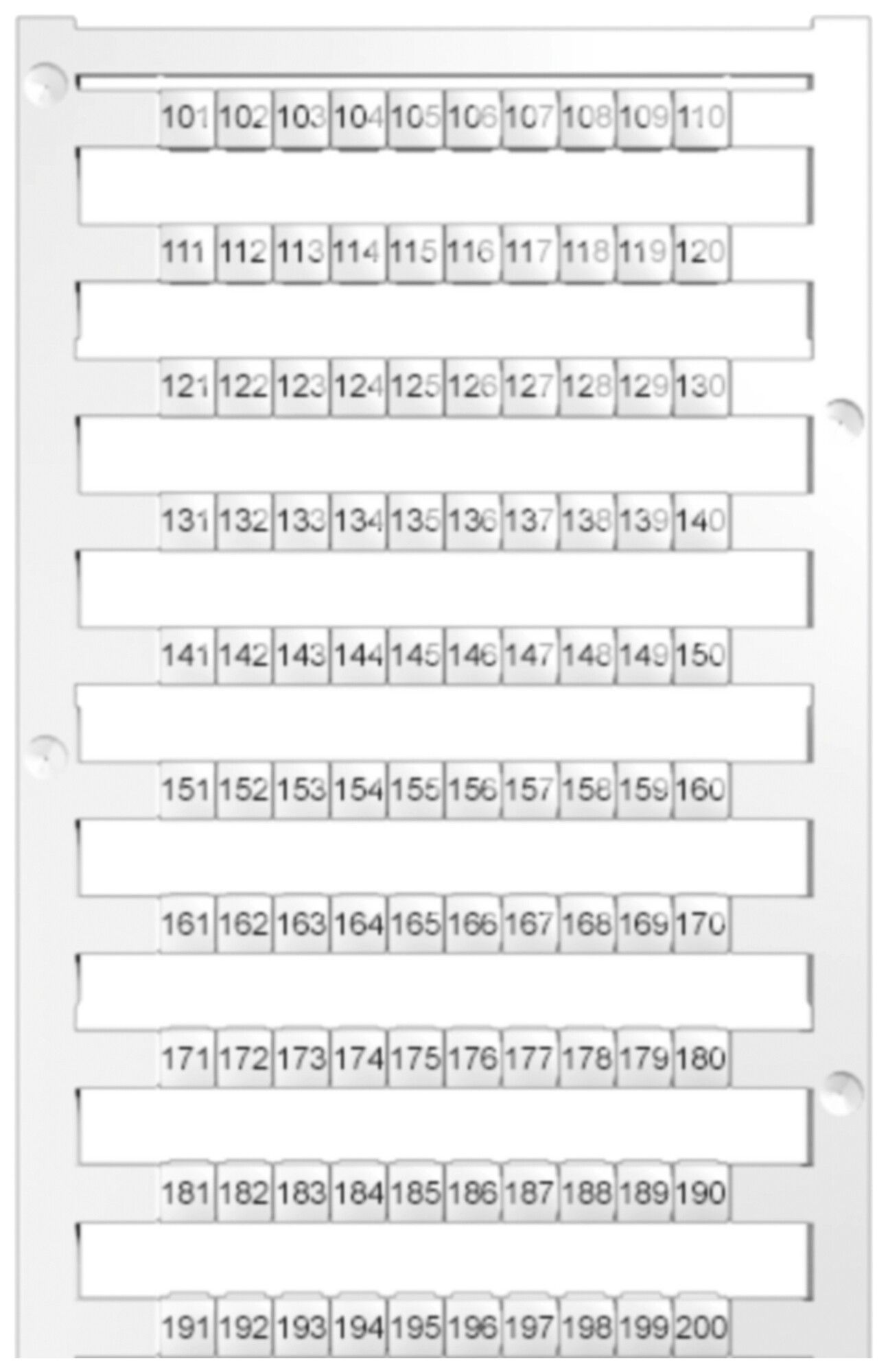 Striscia di marcatura cifre orizzontale 5mm bianco numero da 101…200