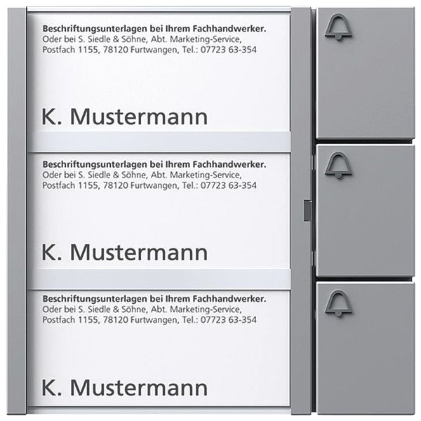 Tasten-Modul Siedle, mit 3 Namensschildern, 3 Ruftasten mit Glockensymbol, si