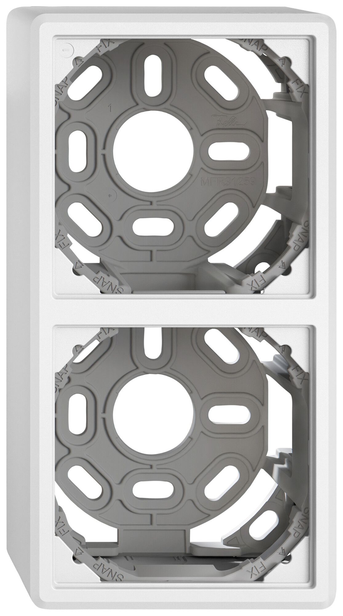 Capot AP EDIZIO.liv SNAPFIX® avec étrier de fixation pour 2 appareils blanc